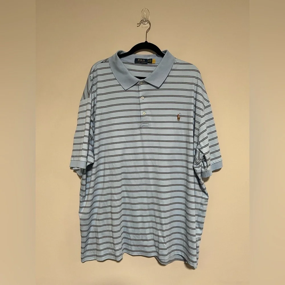 Polo Ralph Lauren Pima Cotton Short Sleeve Blue Striped Knit Shirt Size 3XB